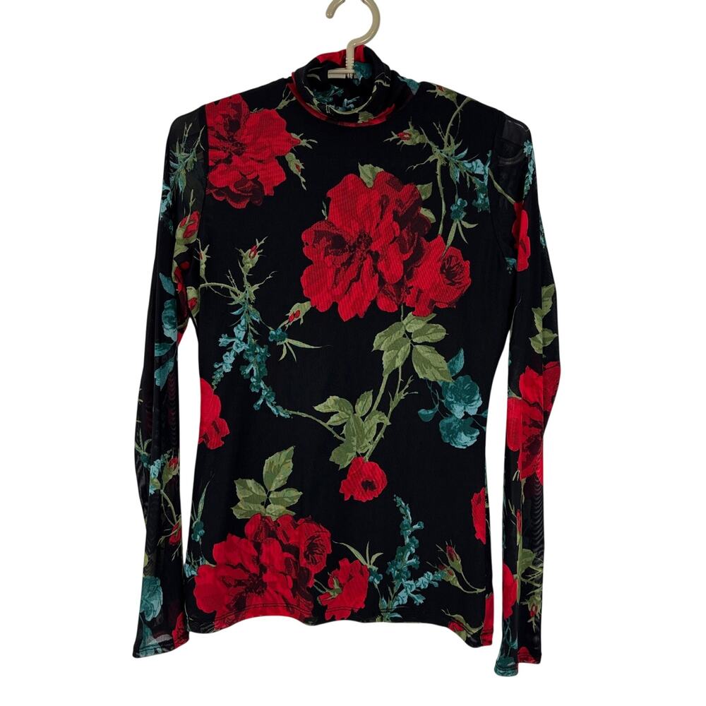 INC International Concepts Mesh Floral long sleeve turtleneck XS